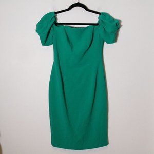 Black Halo Womens Arden Off the Shoulder Dress Short Puff Sleeve Size 6 Green